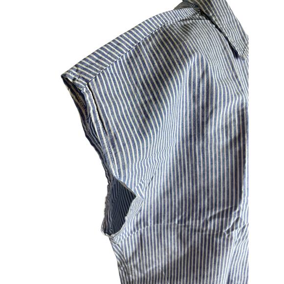 DKNY Donna Karan Blue White Striped Almost Sleeveless Size L Women's Top - Picture 8 of 10